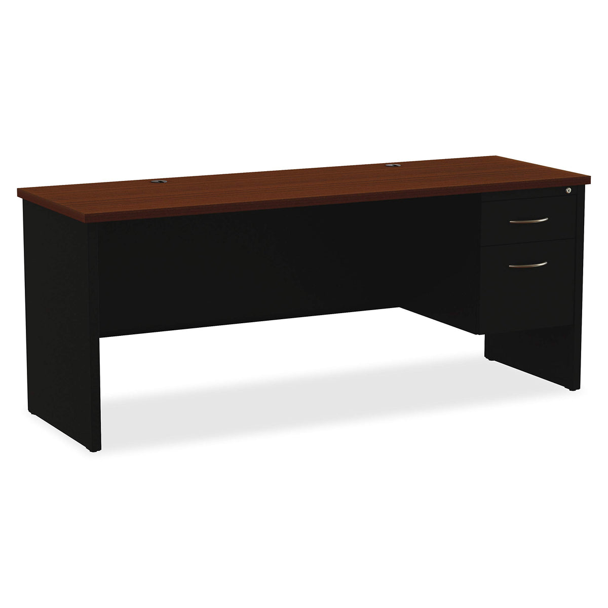 Lorell Walnut Laminate Commercial Steel Right-Pedestal Credenza