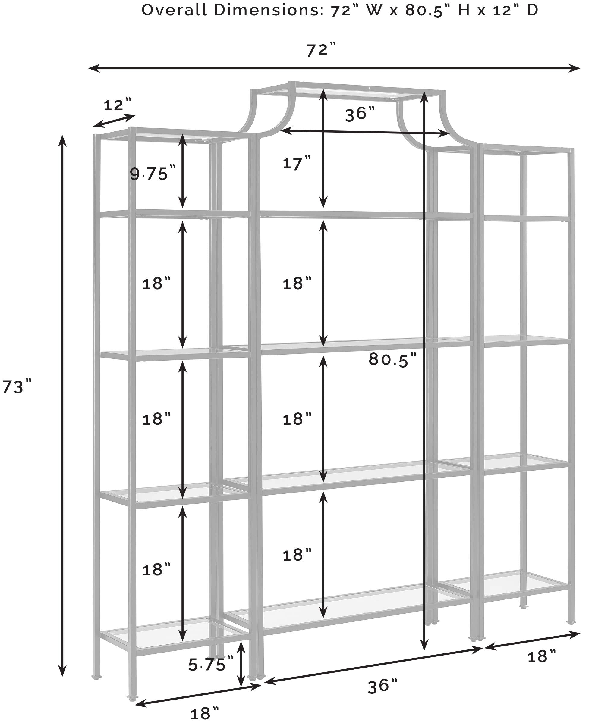 Crosley Furniture Aimee 3-Piece Bookshelf Set with Glass Shelves, Bookcase Storage, Gold and Glass