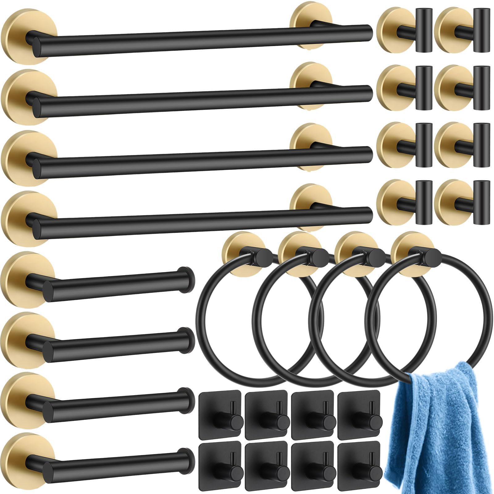 Blulu 28 Pcs Bathroom Hardware Set Stainless Steel Bathroom Accessories Set, Including 16 Bath Towel Bar, Towel Rings, Robe Ho