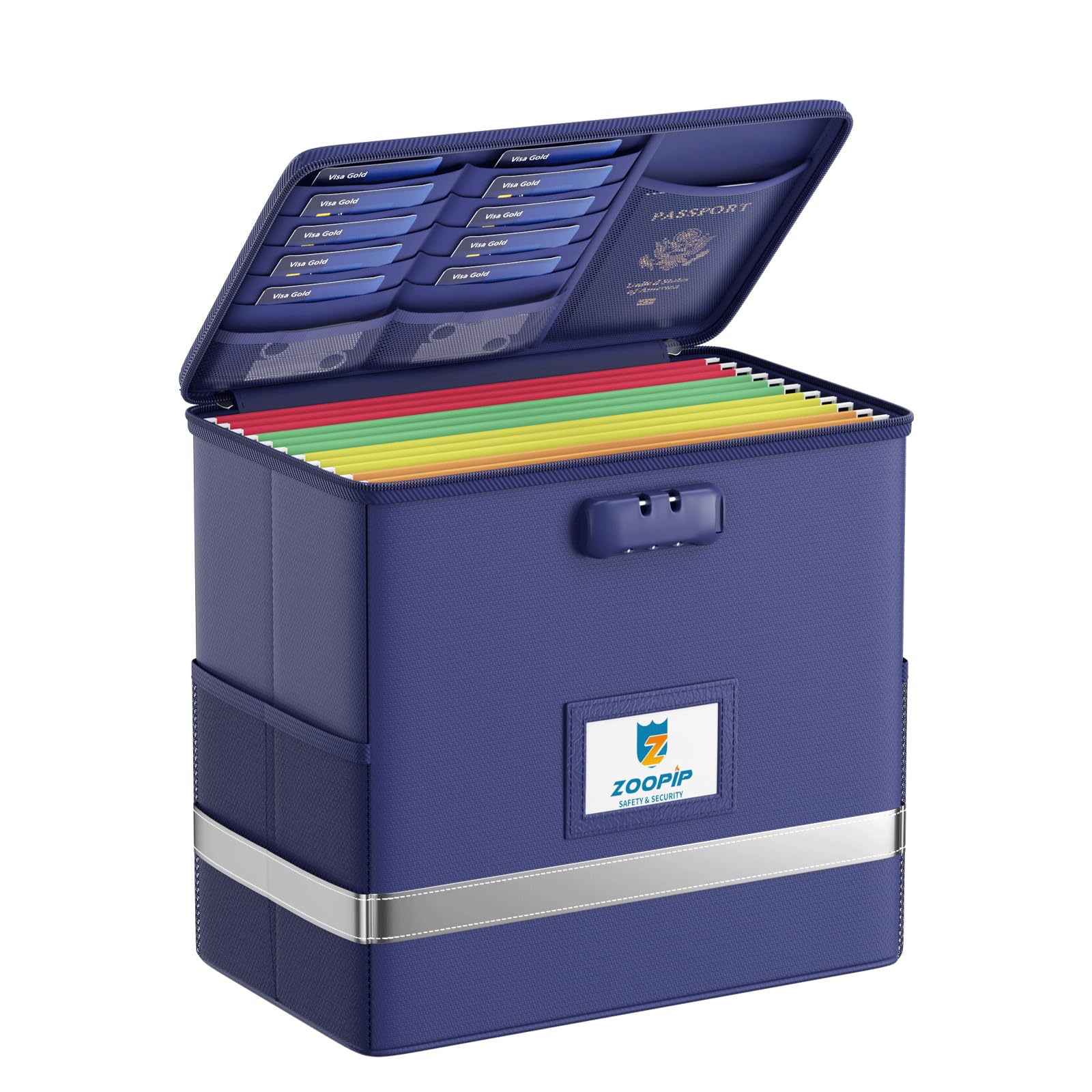 Zoopip Fireproof File Box With Lock, Document Box Storage Organizer, Suitable For Hanging File Folders In Letter Size, Collapsib