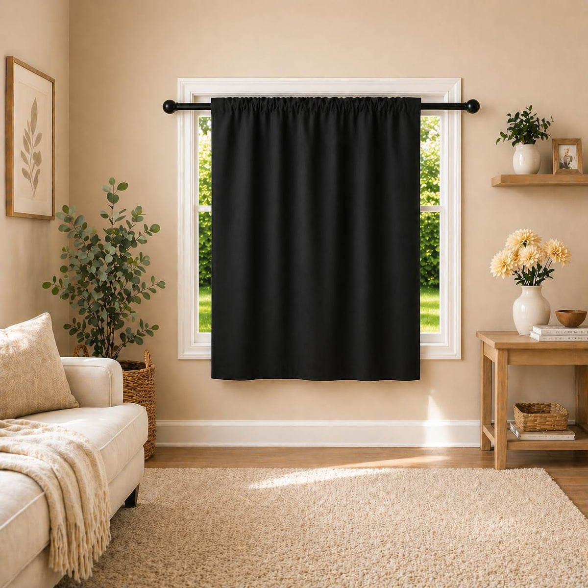 EDMOF Valance Blackout Rod Pocket Pattern Curtain Pack of 1 Piece, Kitchen Curtain | 3 Feet  Beige