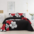 Djy 3 Pieces Quilt Set Queen Red Floral Pattern Quilt Coverlet Set Elegant Boho Bedspread With 2 Pillow Shams Lightweight Microf