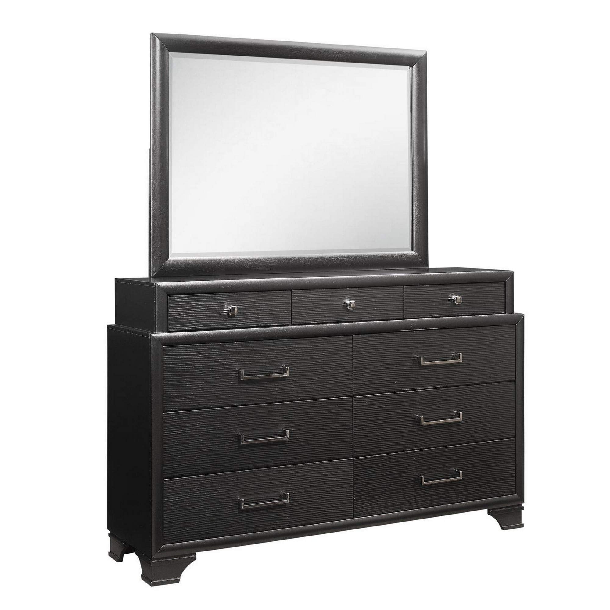 HomeRoots 57' Gray Solid Wood Mirrored Nine Drawer