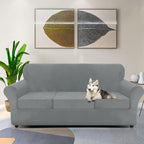 Znsayotx Luxury Velvet Couch Cover 4 Piece Stretch Sofa Covers For 3 Cushion Couch Thick Soft Spandex Sofa Slipcover Living Room Anti Slip Dogs Furniture Protector (Light Grey), 71'-91'(3 Cushions)