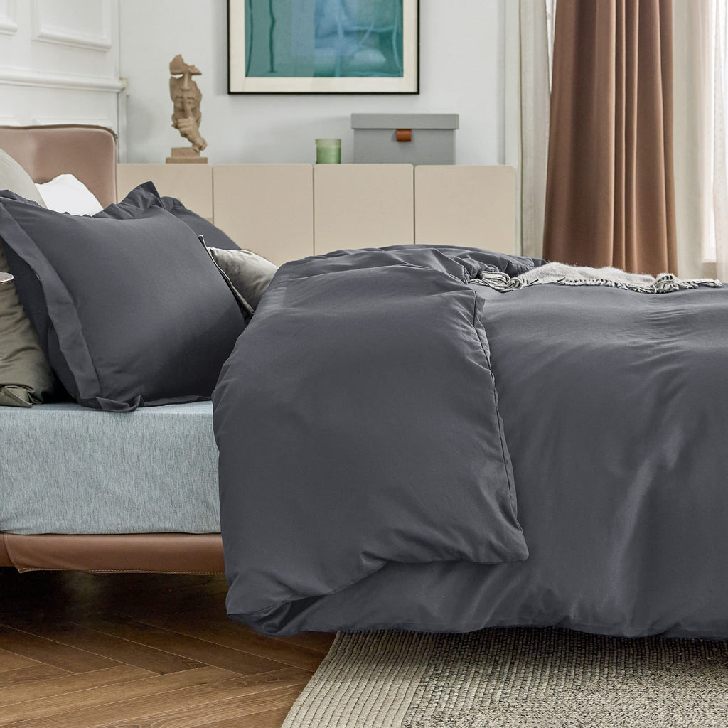 Bedsure Dark Grey Duvet Cover Queen Size - Soft Double Brushed Duvet Cover For Kids With Zipper Closure, 3 Pieces, Includes 1 Du