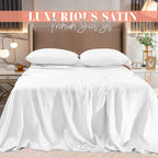 Elegant Comfort Luxurious 4-Piece Silky Satin Sheet Set, Skin And Hair Friendly, Wrinkle, Fade, Stain Resistant With Deep Pockets Fitted Sheet, Cooling Soft Satin Sheet Set, Twin Xl, White