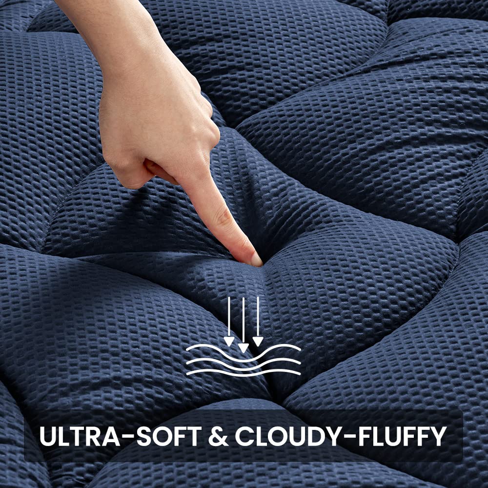 Sleep Zone Cooling Queen Mattress Topper, Premium Zoned Cool Mattress Pad Cover, Padded Mattress Protector Breathable Washable, Deep Pocket 8-21' (Navy, Queen)