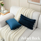 Futei Navy Blue Decorative Throw Pillow Covers 12X20 Inch Set Of 2, Square Soft Faux Rabbit Fur Big Striped Cushion Cover,Home D
