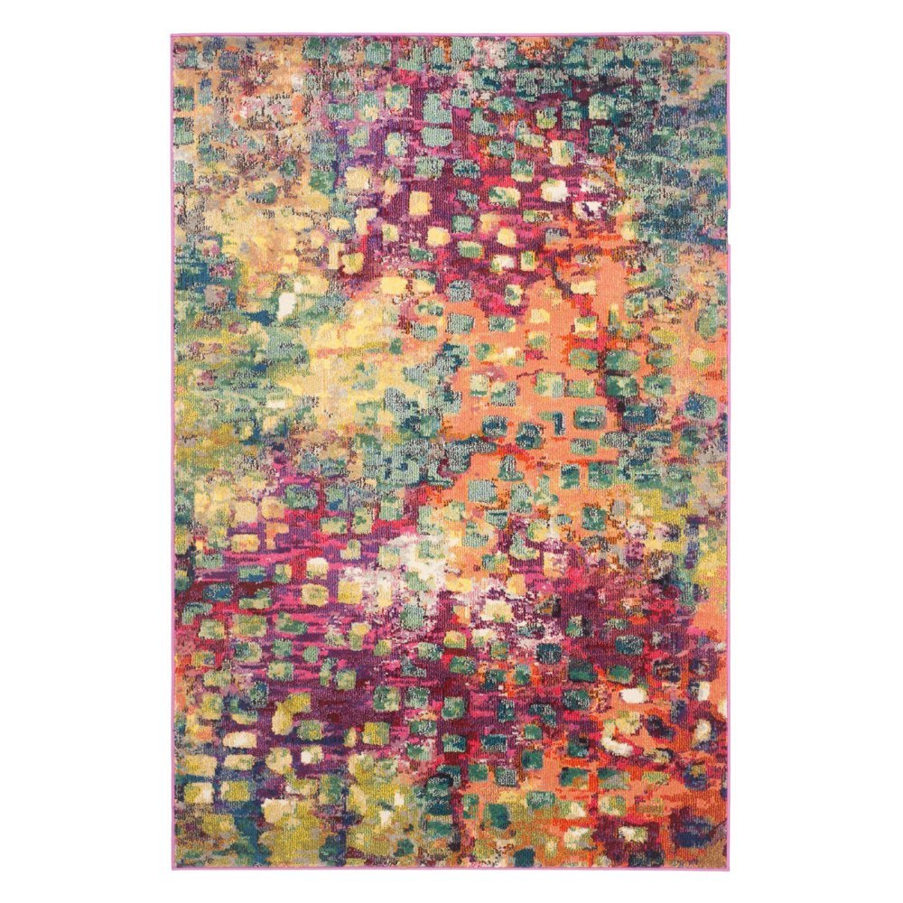 SAFAVIEH Monaco Collection 9 Round PinkMulti MNC225D Boho Chic Abstract Watercolor Non-Shedding Dining Room Entryway Foyer Livi