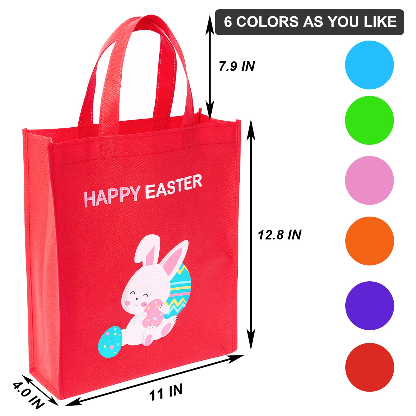 6 Pack Easter Gift Bags, Large Easter Bags With Handles, Easter Egg Bunny Treat Bags For Kids, Trick Bags Easter Kids Party Favo