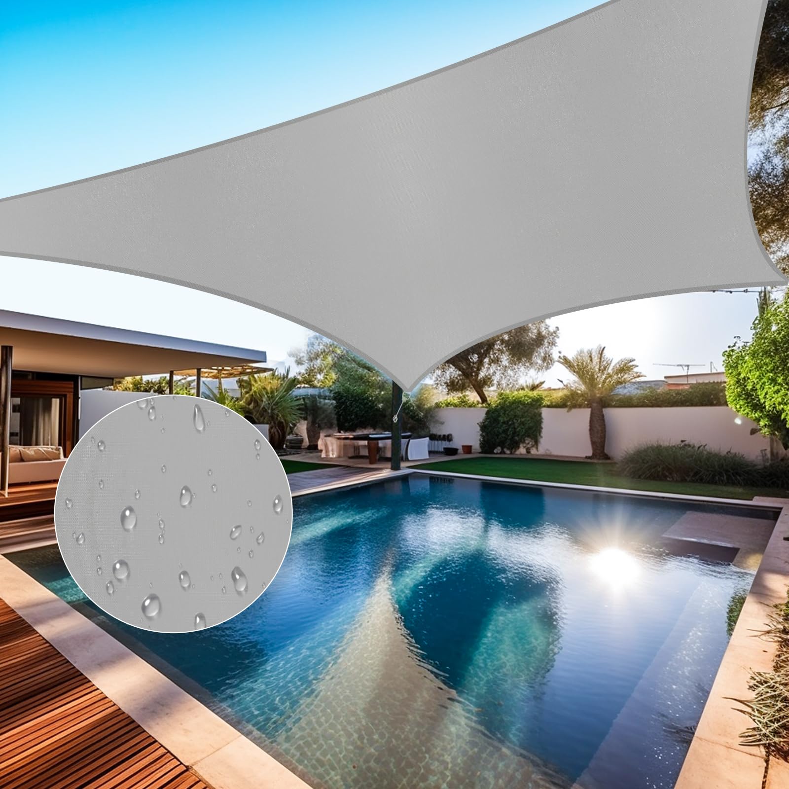 Shade&Beyond Waterproof Sun Shade Sail 10'X10' Rectangular Light Grey Shade Sail, Uv Block Sun Shades Outdoor, Shade Canopy For