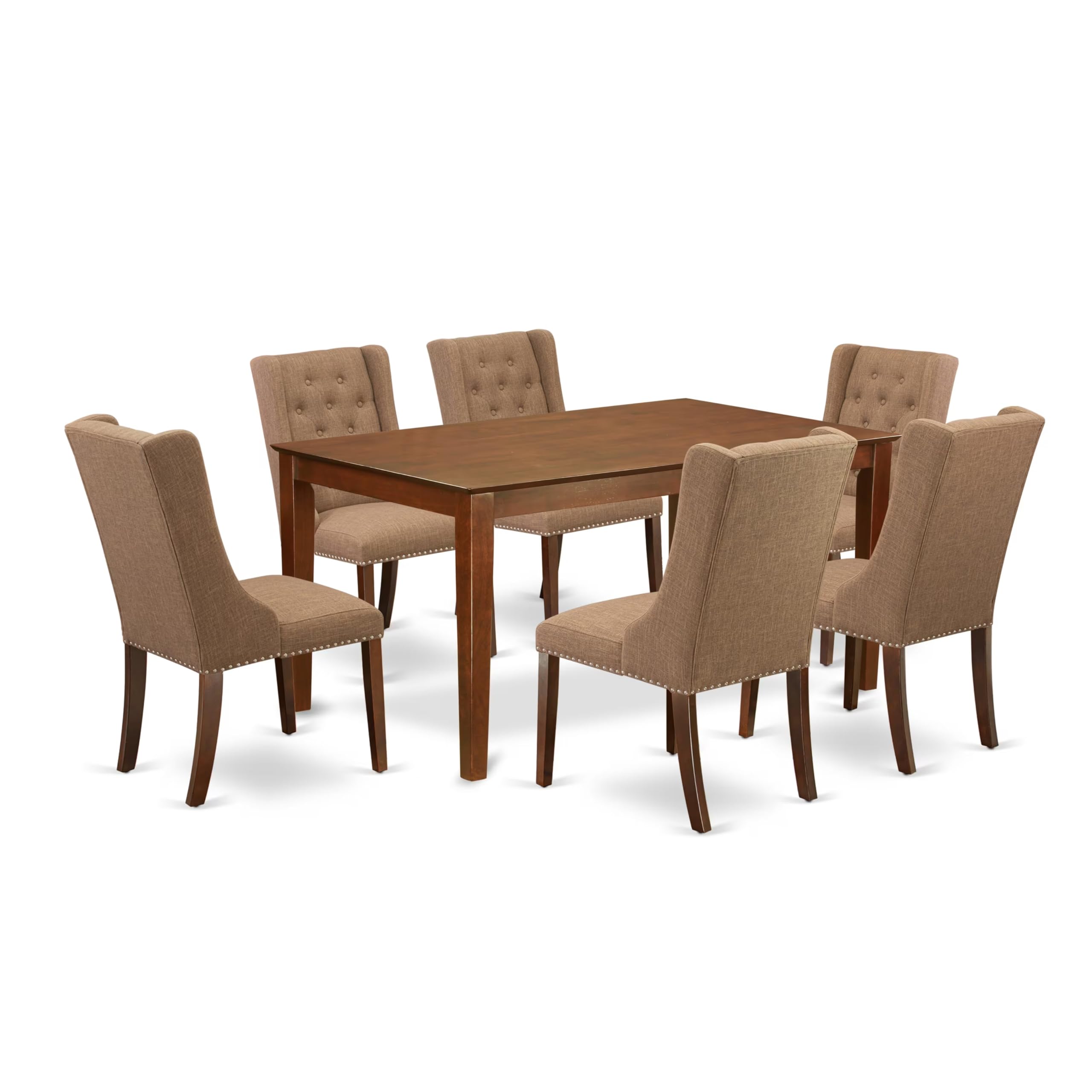 East West Furniture CAFO7-MAH-47 7 Piece Dining Room Table Set Consist of a Rectangle Kitchen Table and 6 Light Sable Linen Fabric Parson Dining Chairs, 36x60 Inch, Mahogany