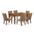 East West Furniture CAFO7-MAH-47 7 Piece Dining Room Table Set Consist of a Rectangle Kitchen Table and 6 Light Sable Linen Fabric Parson Dining Chairs, 36x60 Inch, Mahogany