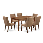 East West Furniture CAFO7-MAH-47 7 Piece Dining Room Table Set Consist of a Rectangle Kitchen Table and 6 Light Sable Linen Fabric Parson Dining Chairs, 36x60 Inch, Mahogany