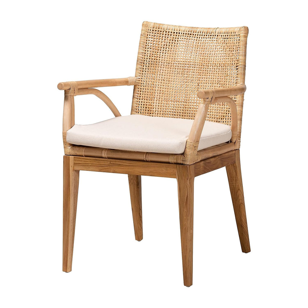 Baxton Studio Storsel Bohemian Rattan Dining Chair, Natural Brown/Cream (232-2P-13251-HT)