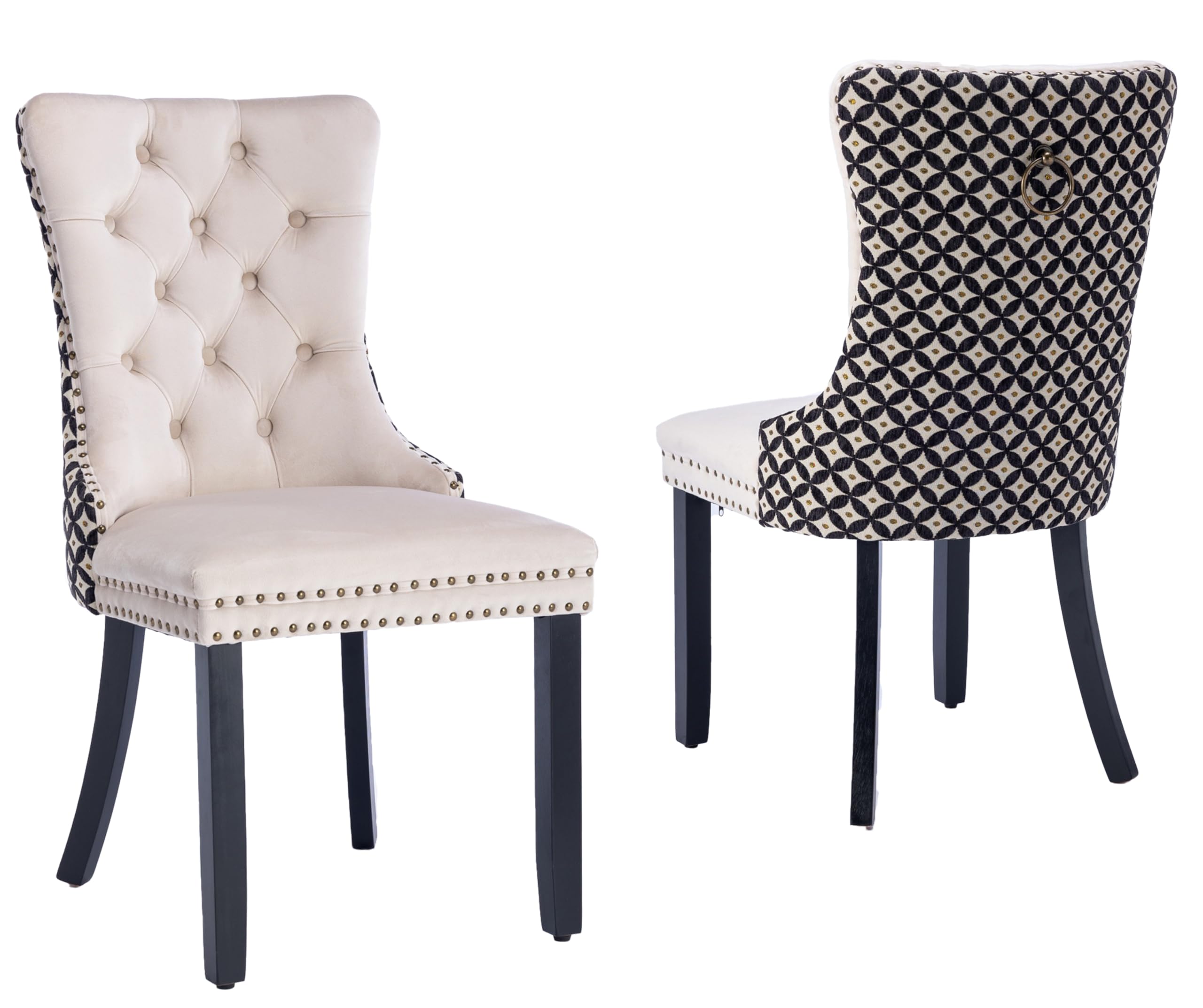 Lktart Velvet Dining Chairs Set Of 2, Tufted Dining Room Chair With Nailhead Ring Pull Trim, Upholstered Dining Chair With Solid