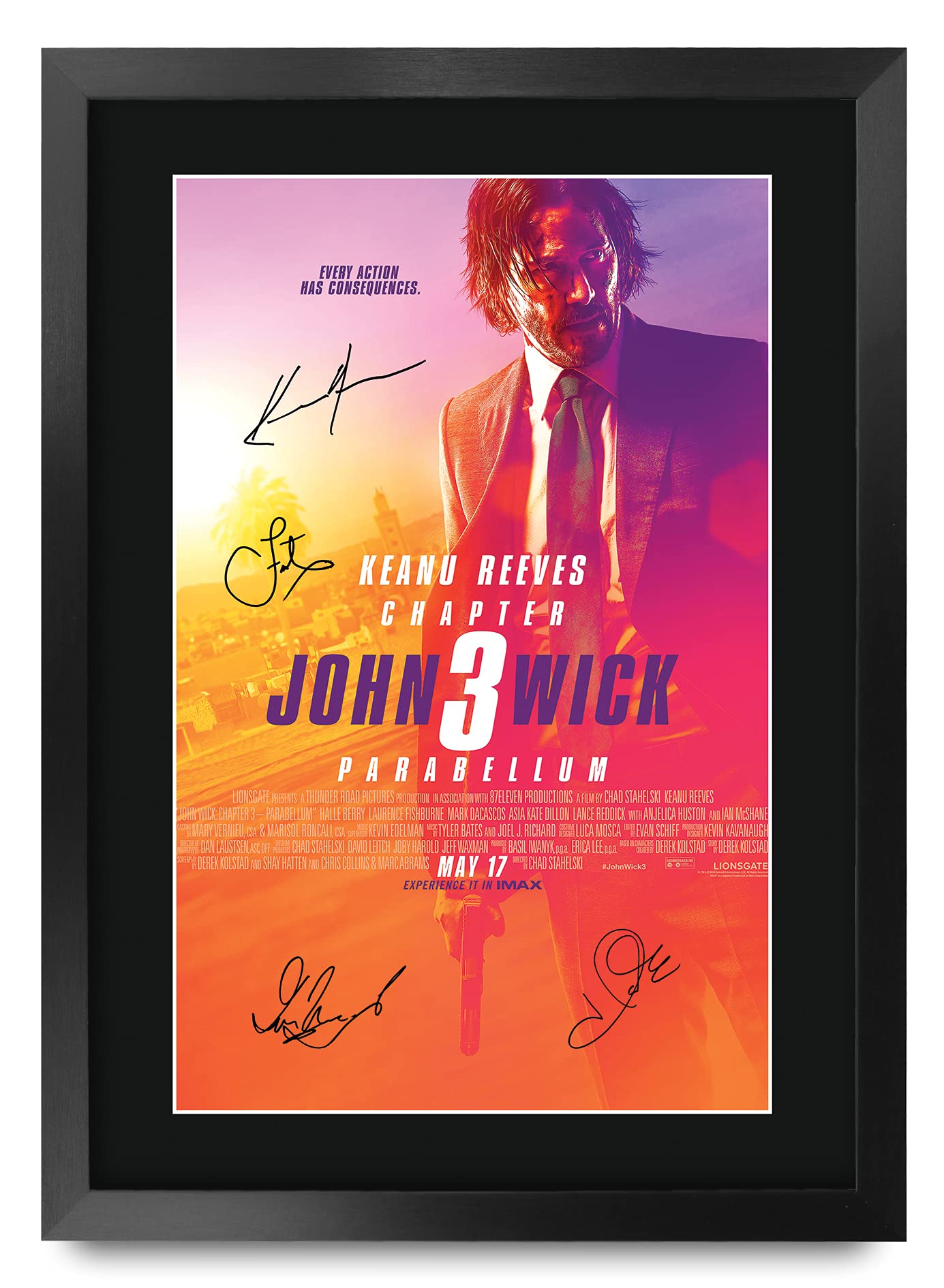 HWC Trading John Wick 3 Keanu Reeves 16 x 12 inch Framed Gifts Printed Poster Signed Autograph Picture for Movie Memorabilia Fan