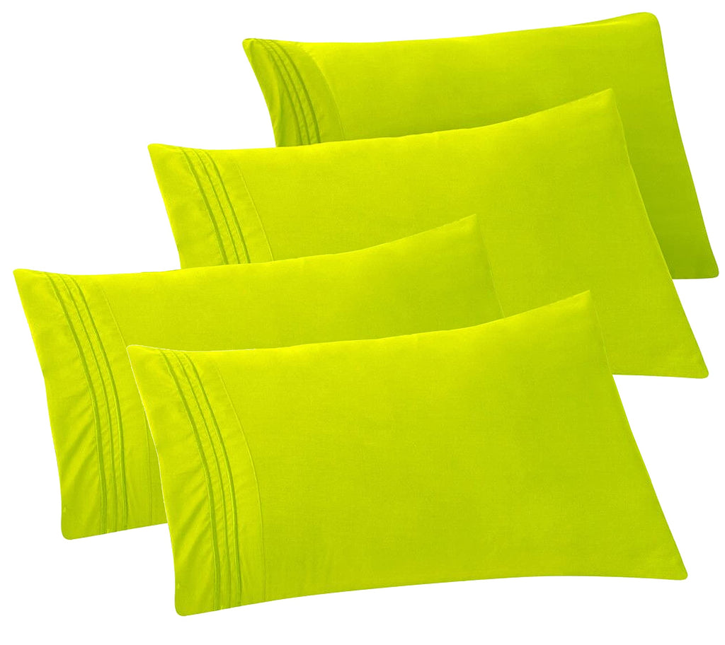 Elegant Comfort 4-Pack Solid Pillowcases 1500 Thread Count Egyptian Quality - Easy Care, Smooth Weave, Wrinkle And Stain Resistant, Easy Slip-On, 4-Piece Set, Standard/Queen Pillowcase, Lime