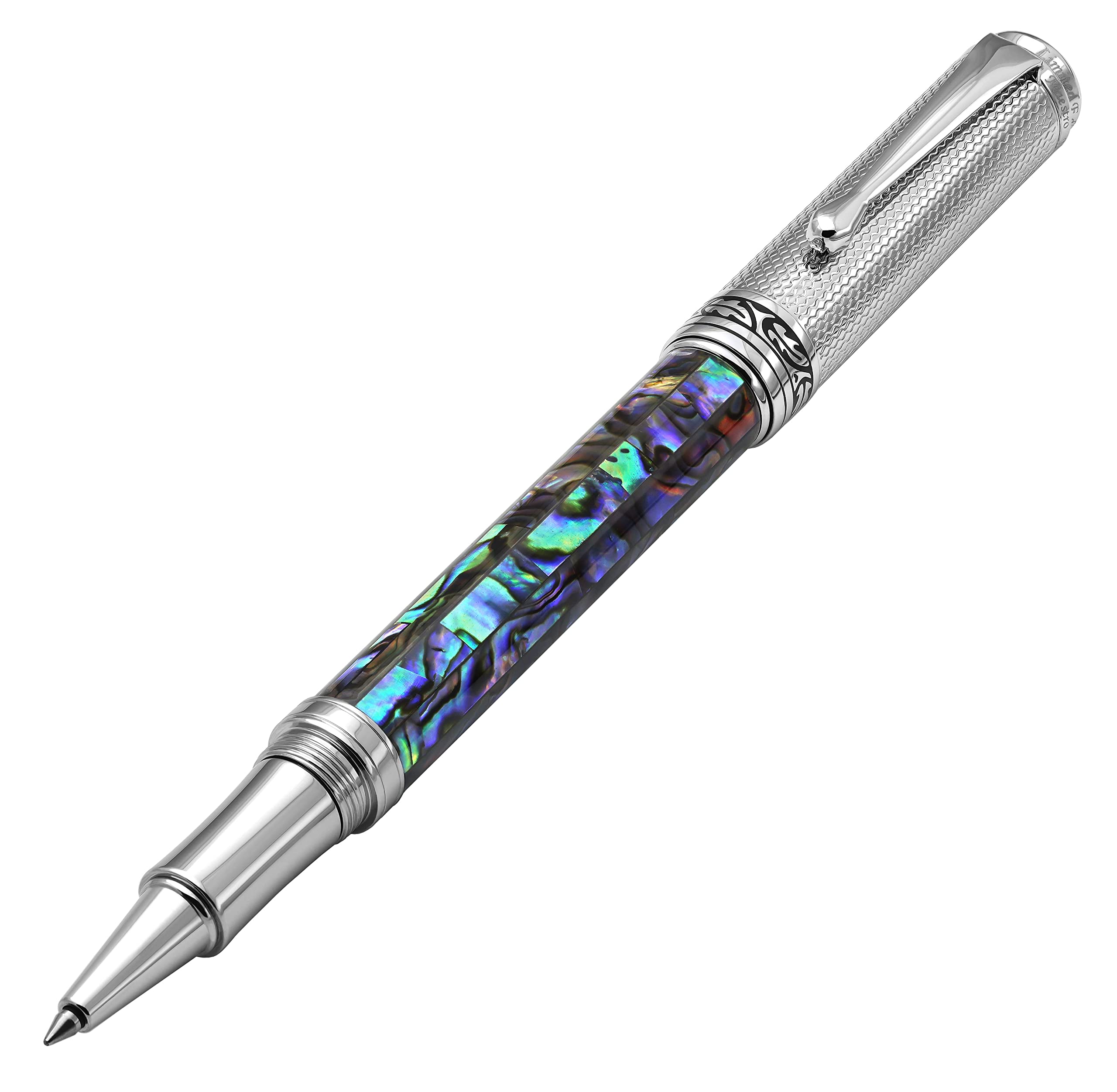 Xezo Maestro Rollerball Pen, Fine Point. Paua Abalone Sea Shell Inlay With Chrome Plating. Handcrafted, Limited Edition, Seriali
