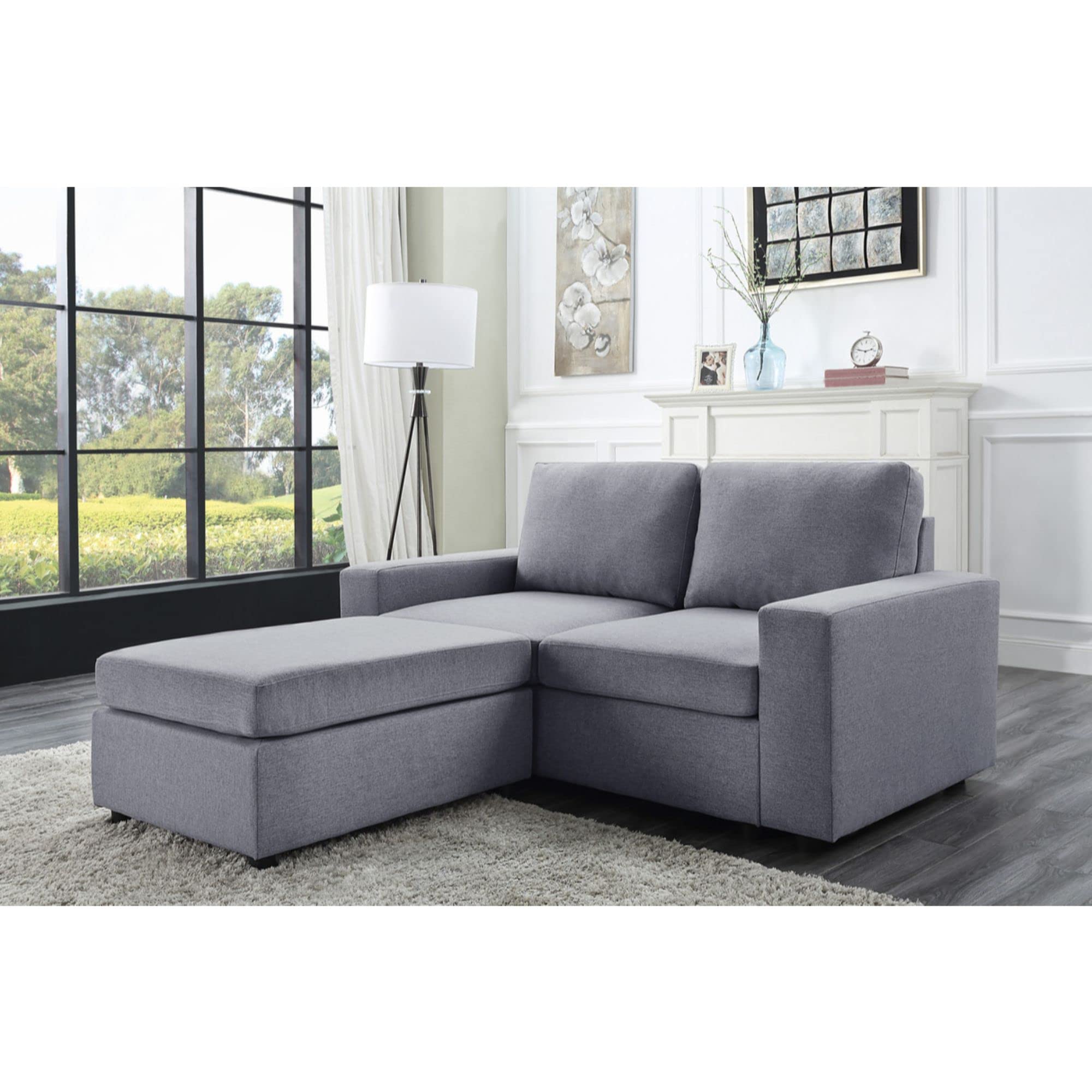 Lilola Home Arroyo Light Gray Linen Reversible Loveseat Chaise