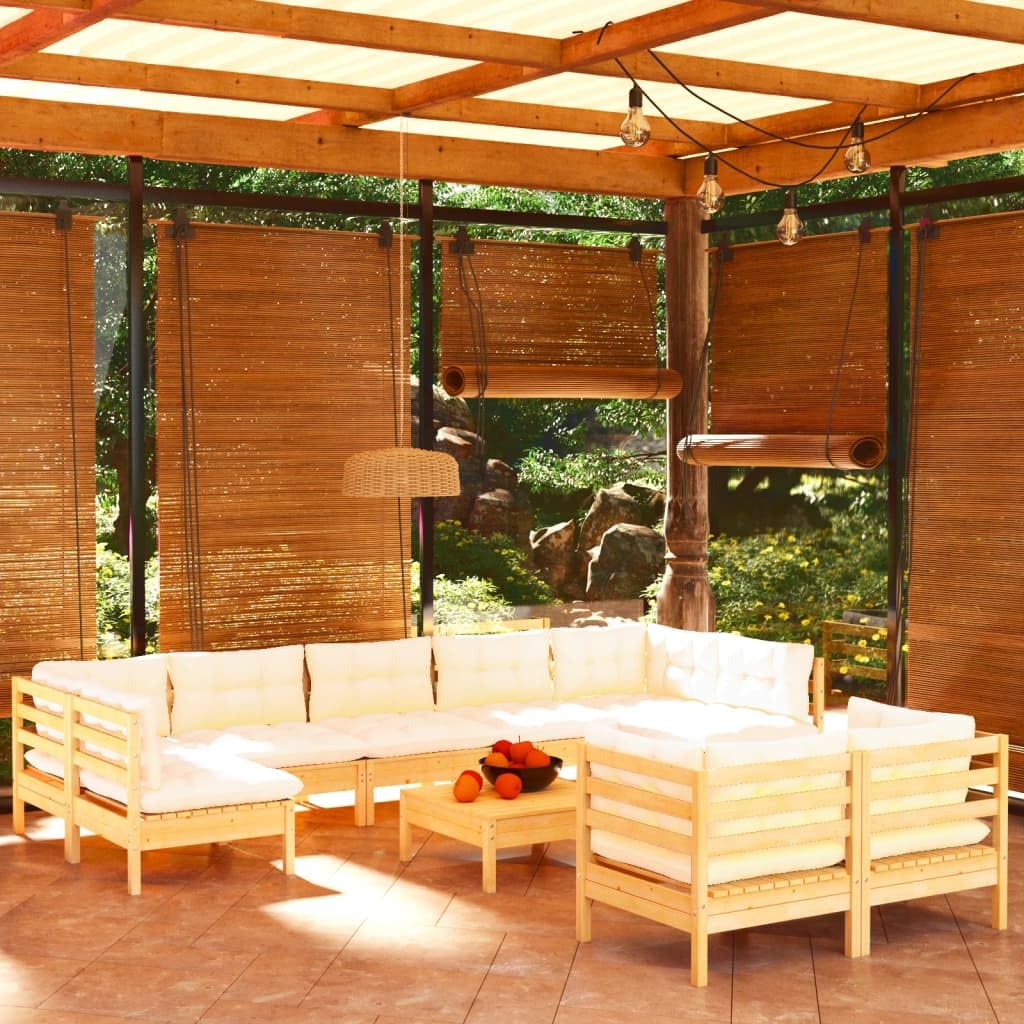 vidaXL Solid Pinewood Patio Lounge Set 10 Piece w/Gray Cushions - Garden Sofa Modular Design - Outdoor/Patio Seating