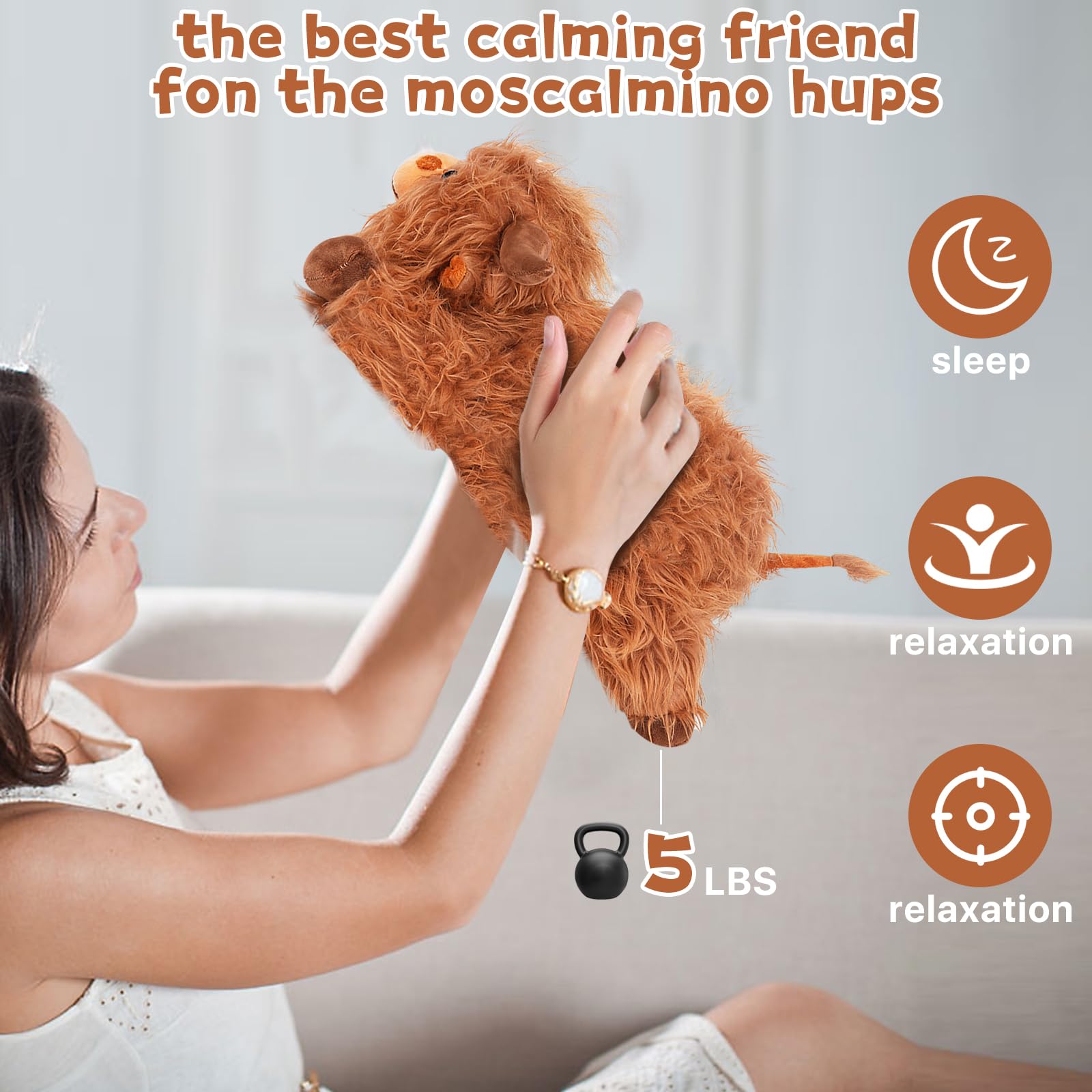 20    Weighted Highland Cow Stuffed Animals For Adults & Kids, 5Lbs Large Weighted Highland Cow Lap Animals Plush Gift For Valen