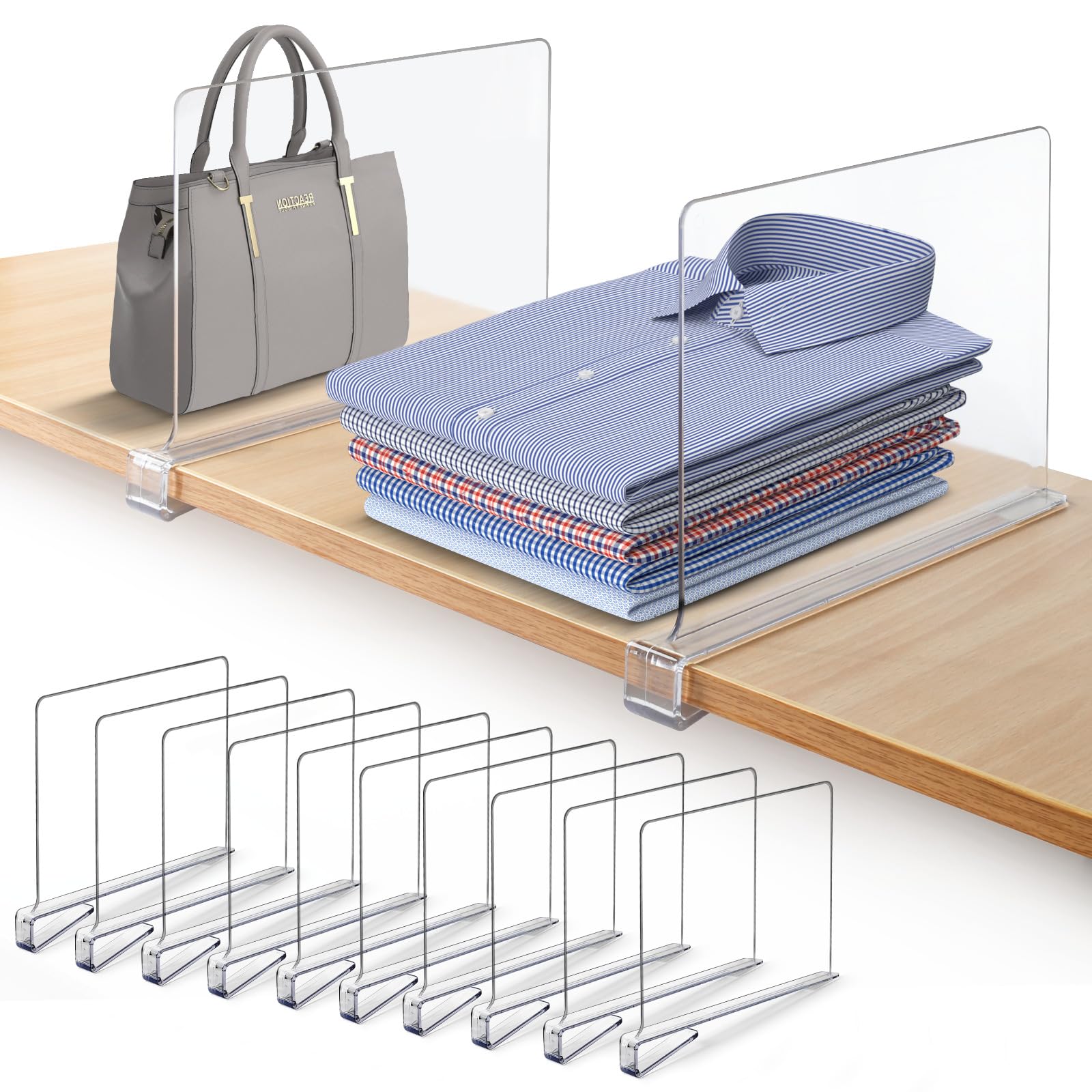 BigBcart Acrylic Shelf Dividers for Closet Organization - Wood Closet Shelf Organizer | Closet Shelf Divider | Closet Dividers f