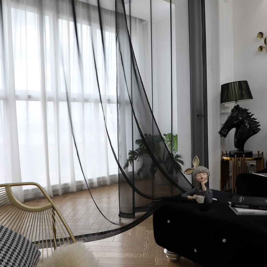 Window Black Sheer Curtains 63 Inches Long 2 Panels Sheer Curtain Basic Rod Pocket Panel For Bedroom Children Living Room Yard K