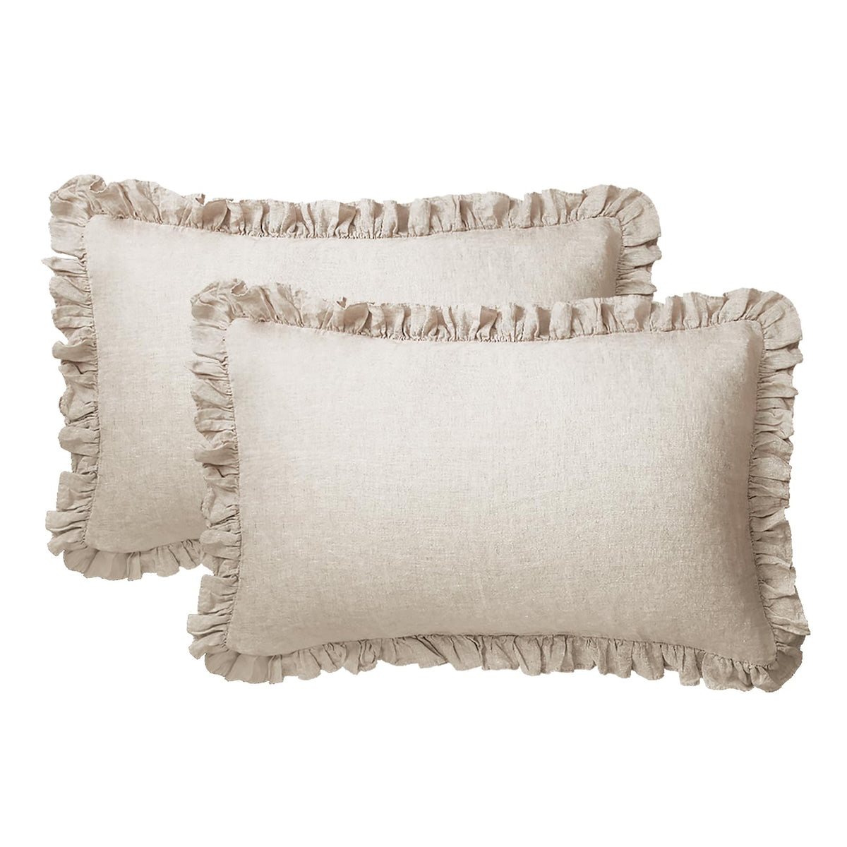 S Victory Symbol 100% Linen Pillow Cases With Ruffles,Standard Size 20'X30'Set Of 2 Edge Ruffled Pillowcases,French Natural Wa