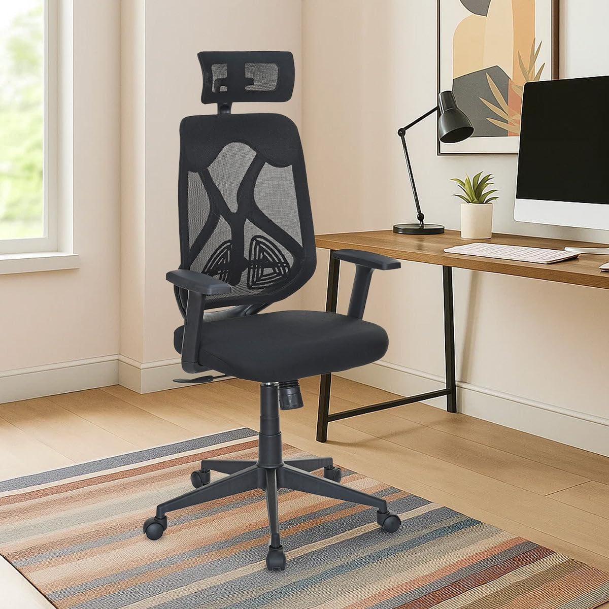 Nilkamal Verona High Back Mesh Office Chair With Headrest|Adjustable Height And Armrests|Adjustable Lumbar|Chair For Home, Desk,