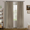 INOVADAY 100% Blackout Curtains for Bedroom, Black Out Curtains 108 Inch Long, Clip Rings Linen Blackout Drapes, Thermal Insulat