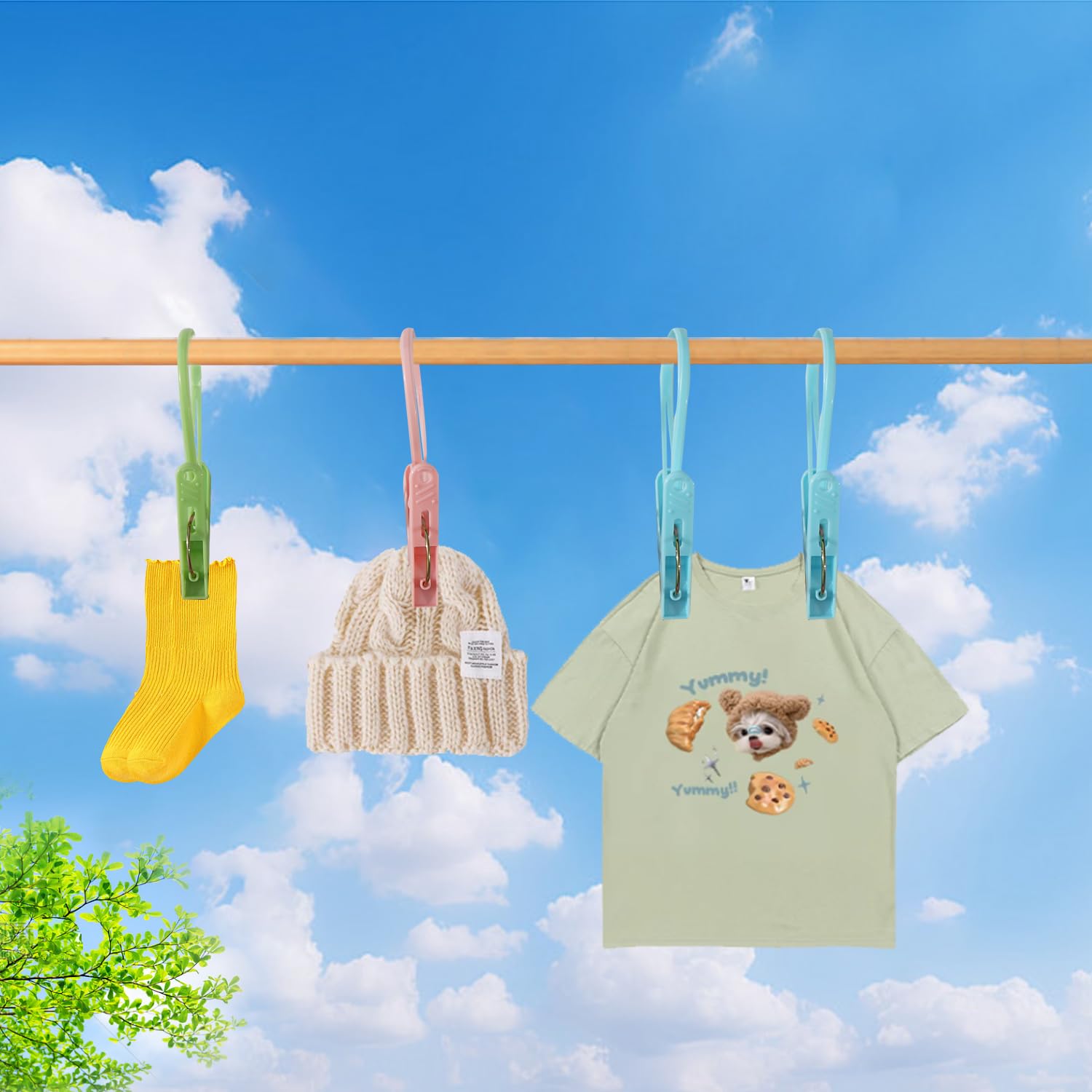 Syxupumi 24 Pack Plastic Clothes Pins Heavy Duty Outdoor For Hanging Clothes,Mini Clothespins With Hanging Rope,Hangers With Cli