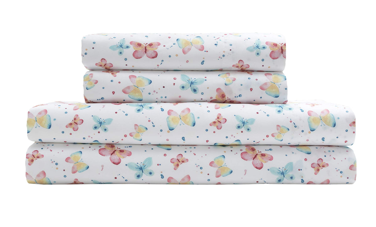 Mallary By Matthew Kids Super Soft-Soft 100% Microfiber Print Sheet, Watercolor Butterflies Print, Twin