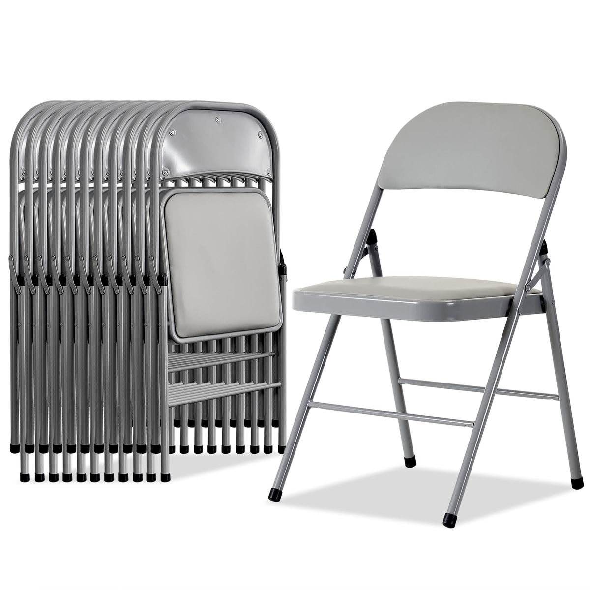 Karl Home 12 Pack Grey Folding Chairs With Padded Seats For Outdoor & Indoor, Portable Stackable Commercial Seat With Steel Frame For Events Office Wedding Party, 330Lbs Weight Capacity