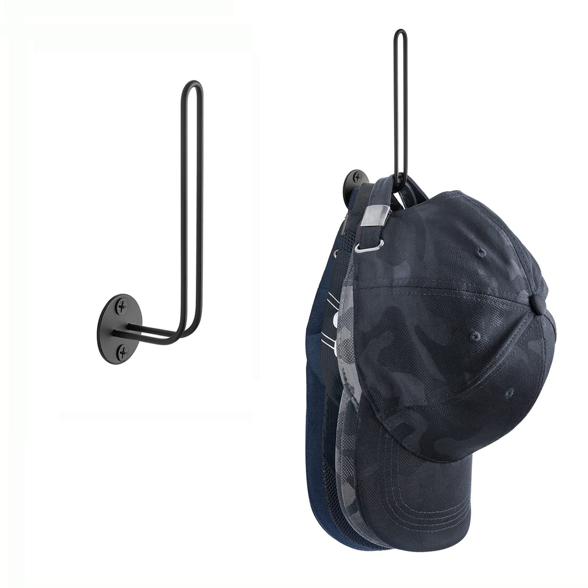 Mkono Hat Organizer for Baseball Caps, Set of 2 Wall Hat Rack 5 Inches Space Saving Holds 20 Caps Modern L -Shaped Hat Hooks Wal