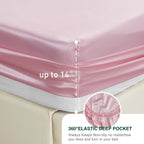Love'S Cabin Twin Xl Satin Sheet Sets - 3 Piece Pink Silky Satin Bed Sheets With Deep Pockets, Luxury Silk Feel Satin Sheet Set Twin Xl (1 Flat Sheet,1 Fitted Sheet,1 Pillow Case)