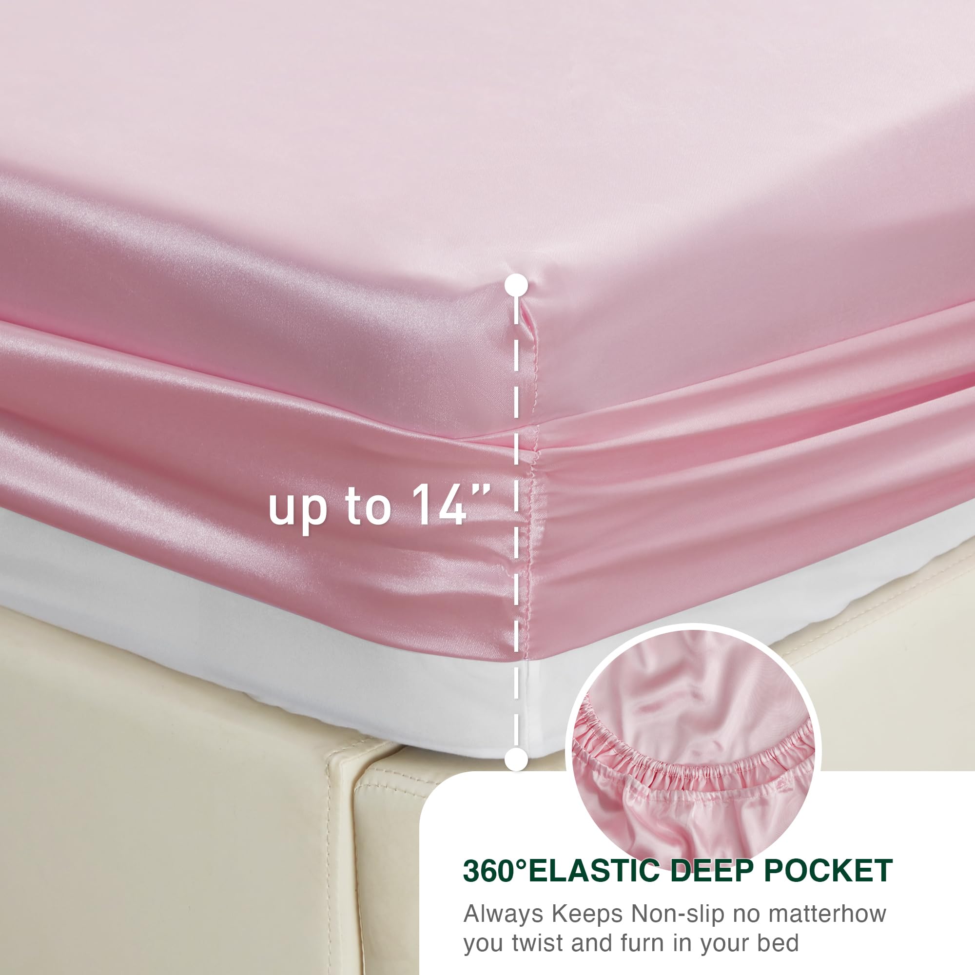 Love'S Cabin Twin Xl Satin Sheet Sets - 3 Piece Pink Silky Satin Bed Sheets With Deep Pockets, Luxury Silk Feel Satin Sheet Set Twin Xl (1 Flat Sheet,1 Fitted Sheet,1 Pillow Case)