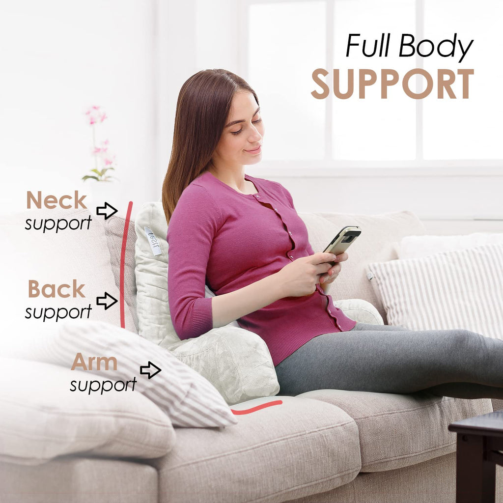 Nestl Reading Pillow Standard Bed Pillow, Back Pillow For Sitting In Bed Shredded Memory Foam Chair Pillow, Reading & Bed Rest Pillows White Back Pillow For Bed, Bed Chair Arm Pillow With Pockets