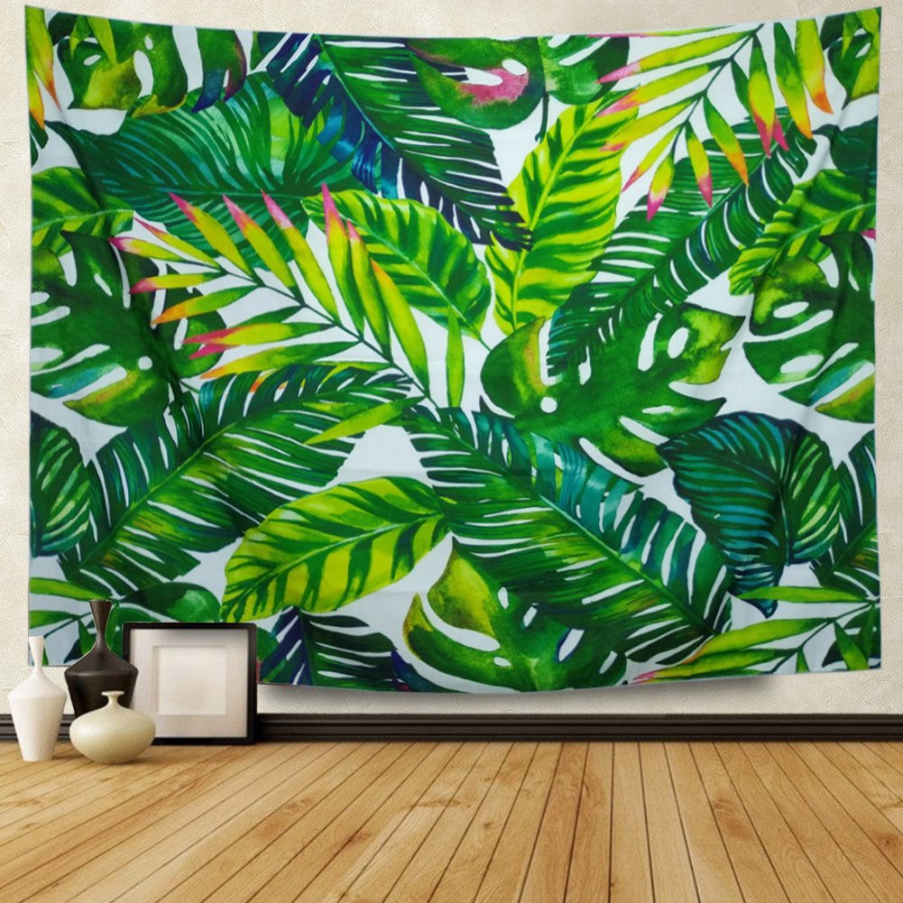 Heopapin Tapestry Palm Tapestry Palm Tree Leaves Wall Tapestry Watercolor Leaf Print Tapestry Green Tropical Leaves Wall Hanging