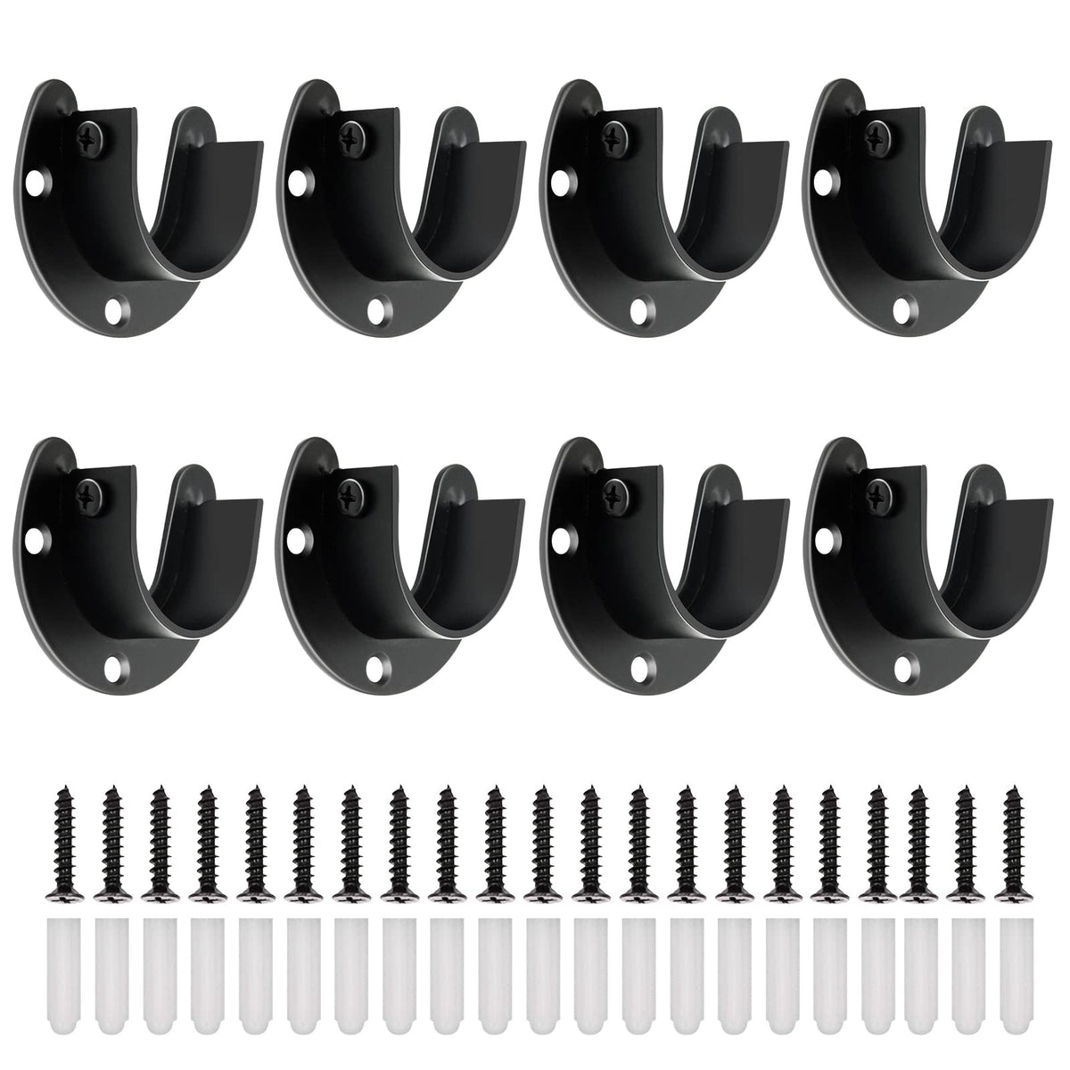 Closet Rod Bracket, 8 Pack Heavy Duty Closet Rod Support, Stainless Steel, Black Closet Shower Rod Holders 1 1/4 Inch Closet Pol