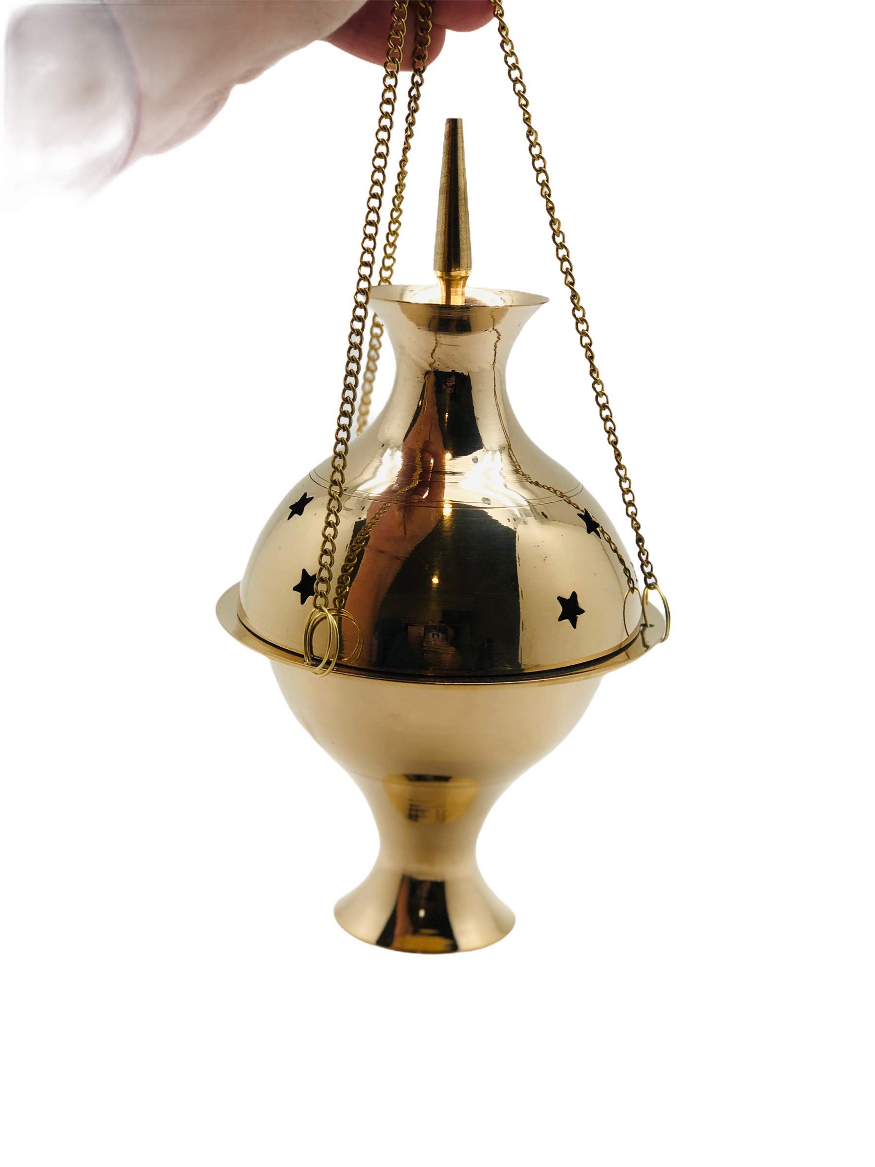 Brass Burning Hanging Censer, Charcoal Incense Burner, Censer Incense Burner, Censer Incense Burner with Chains 7 High and 3.5 D