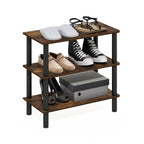 Furinno Turn-N-Tube 23-Inch 3-Tier Freestanding Shoe Rack Storage Organizer, Amber Pine/Black