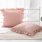 Mywinlle Dusty Rose Ruffle Euro Pillow Shams,Shabby 2 Pack Pillow Sham Covers Washed Cotton Pillow Cases (Dusty Pink,26''X26'')