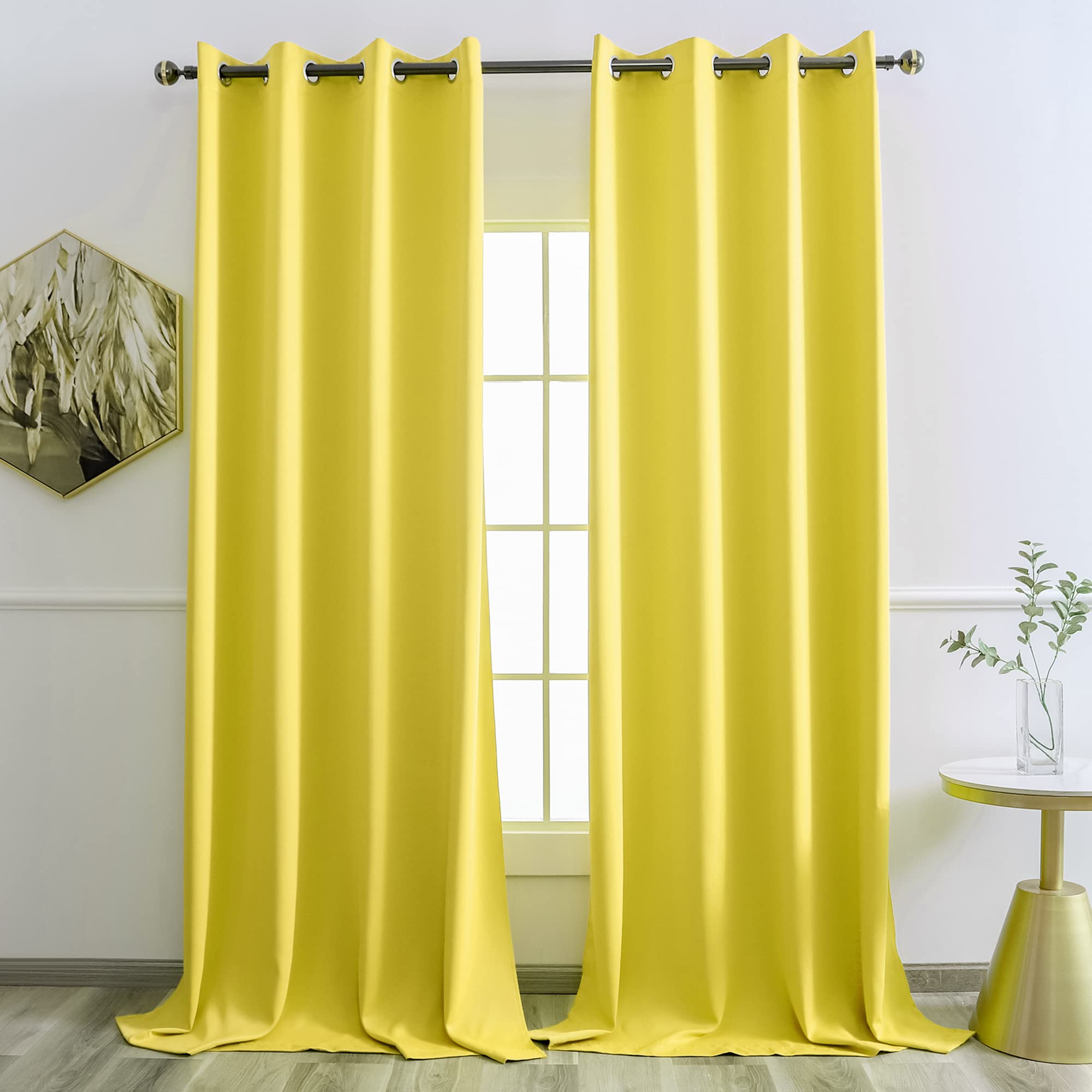 Grommet Top Blackout Long Curtains 95 Inch For Apartment Villa Room Window Treatment Set Lemon Yellow Curtains 2 Panels Each Is