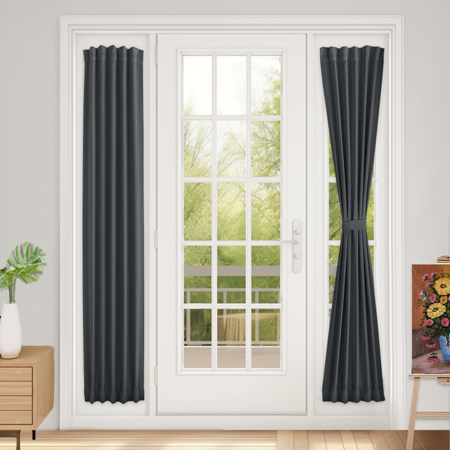 Vatge Grey French Door Curtains - Sidelight Curtains for Front Door Privacy, 12 Inch Wide Narrow Window Curtains for Side Door, 