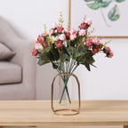 Duovlo 7 Branch 21 Heads Artificial Flowers Bouquet Mini Rose Wedding Home Office Decor,Pack Of 2 (2 Pcs Pink)