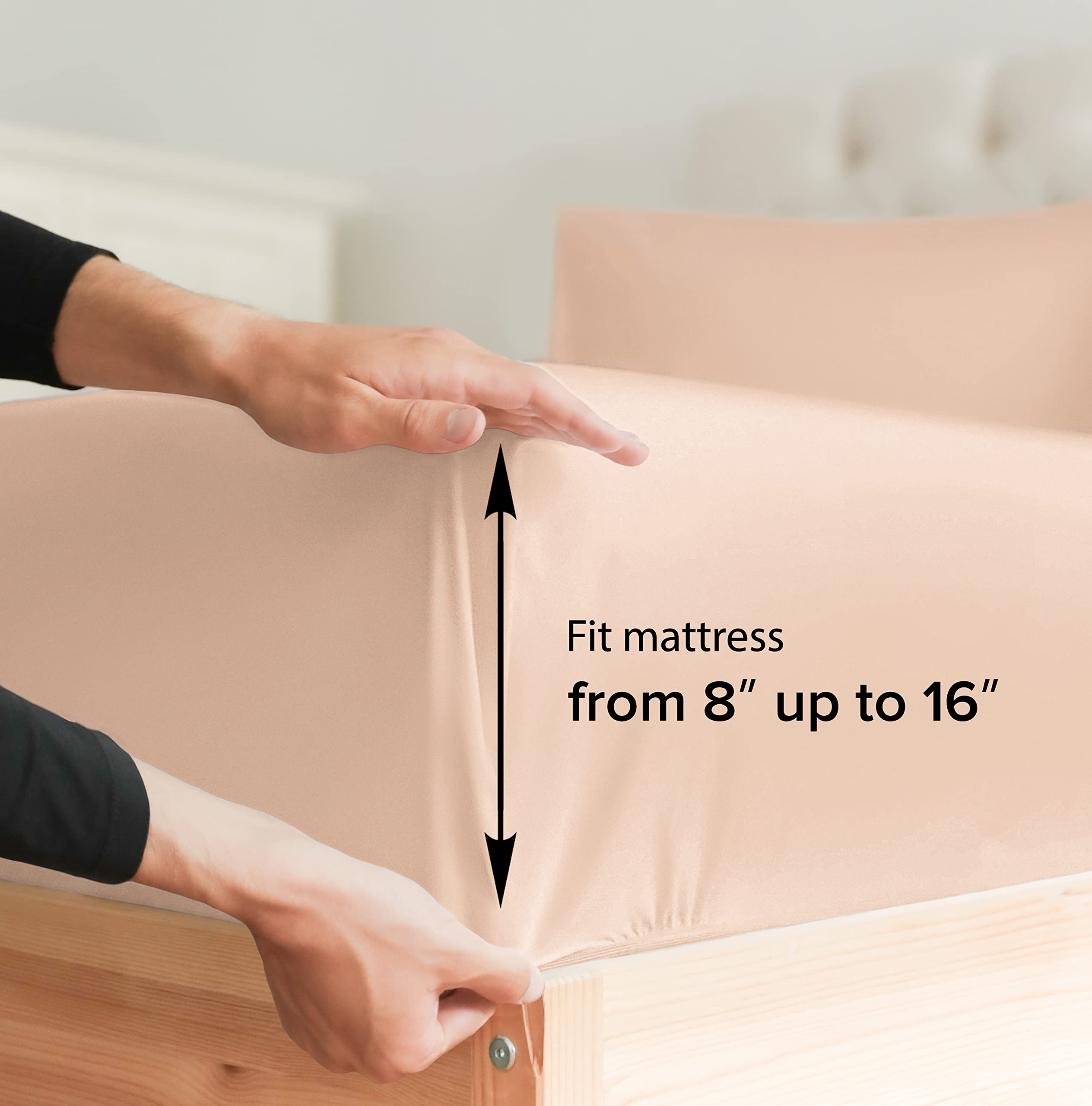 Split King Size 5 Piece Bedding Sheet Set - Breathable & Cooling - Hotel Luxury Bed Sheets Set - Easy Fit - Soft, Wrinkle Free & Comfy Cream Pink Oeko-Tex Bedding Sheets - Deep Pockets 5 Piece Set