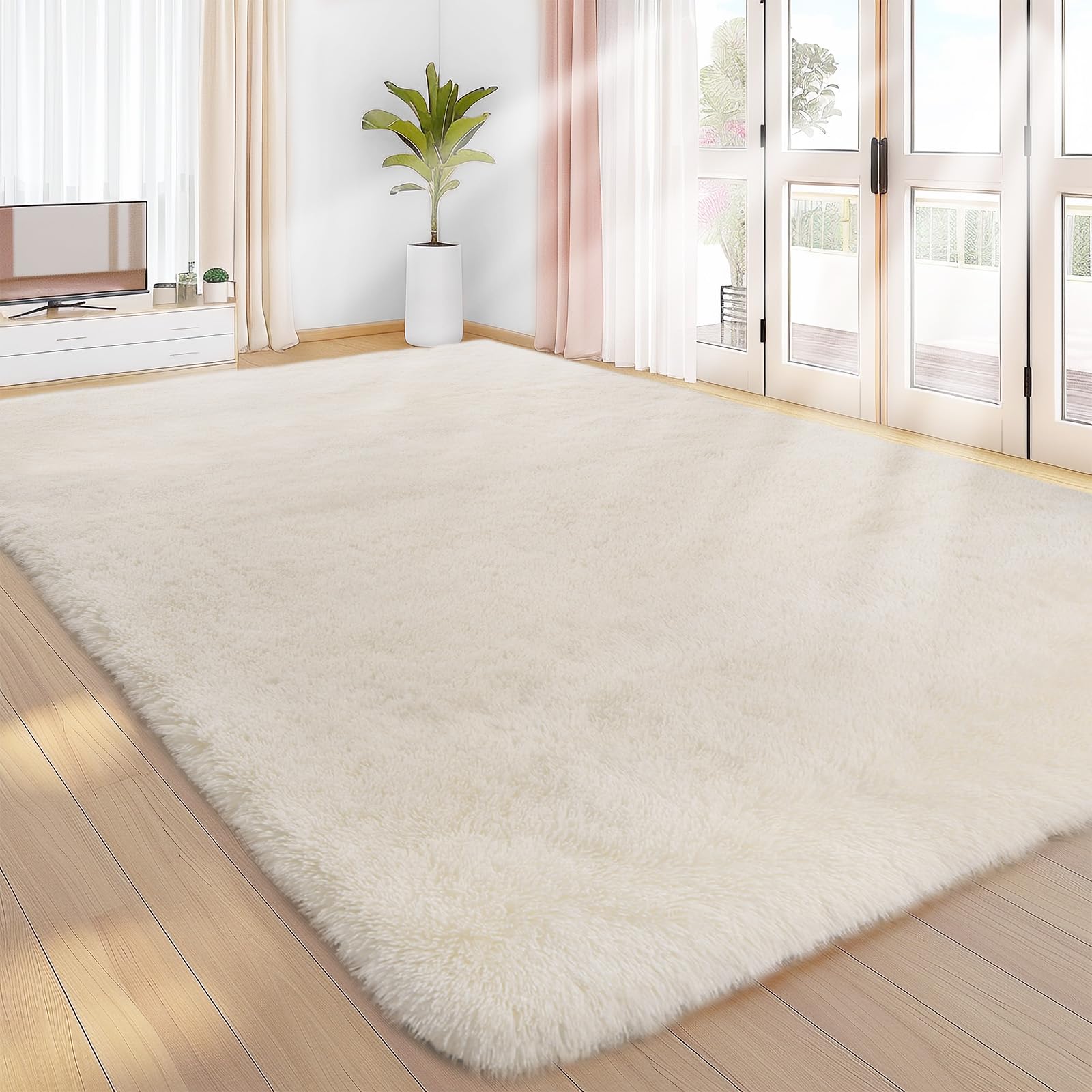 Sour Lemon Area Rugs 9x12 Living Room, Cream Large Area Rug Shag Shaggy Carpet Soft Plush Furry Bedside Rug, Machine Washable Ar
