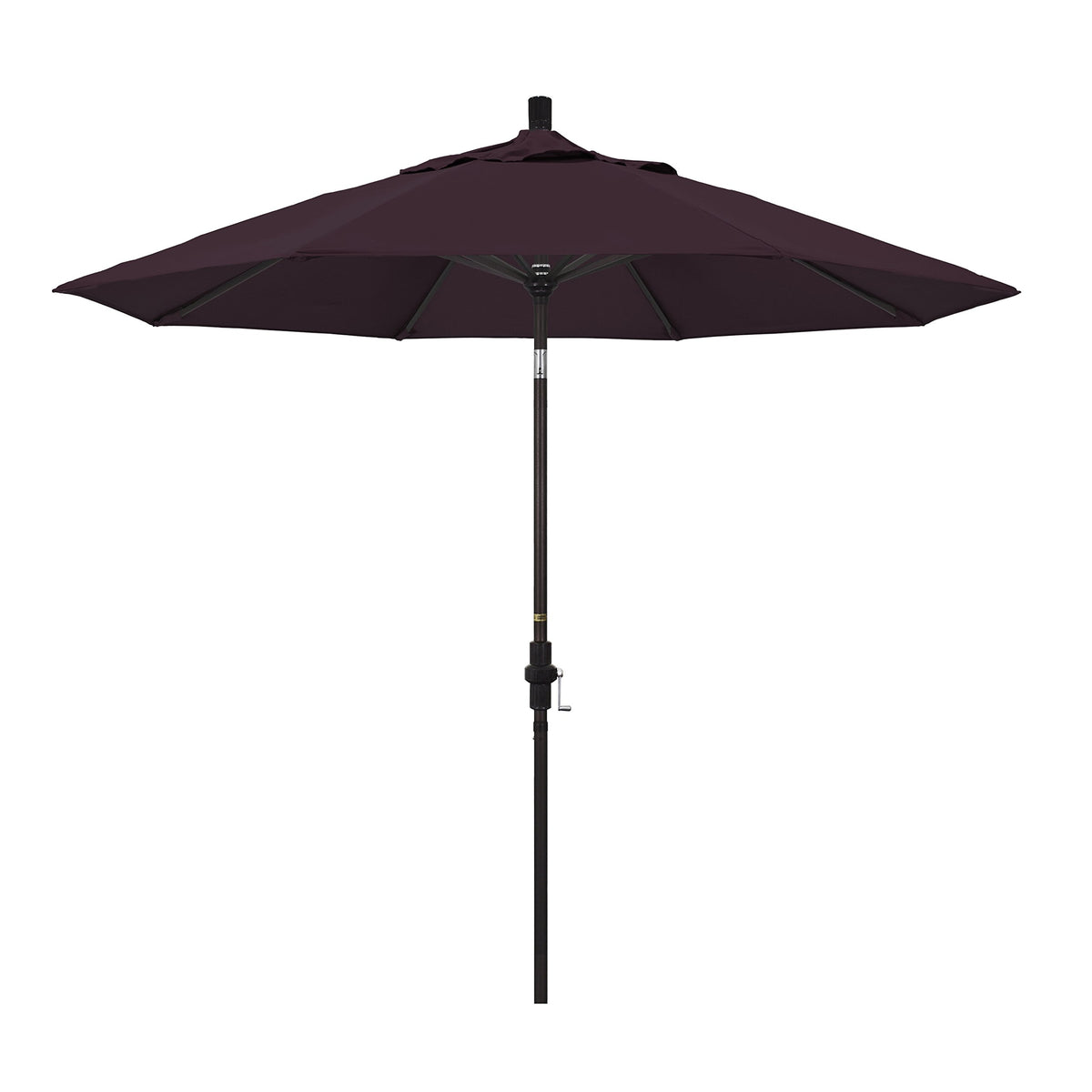 California Umbrella 9' Round Aluminum Market Umbrella, Crank Lift, Collar Tilt, Bronze Pole, Pacifica Purple