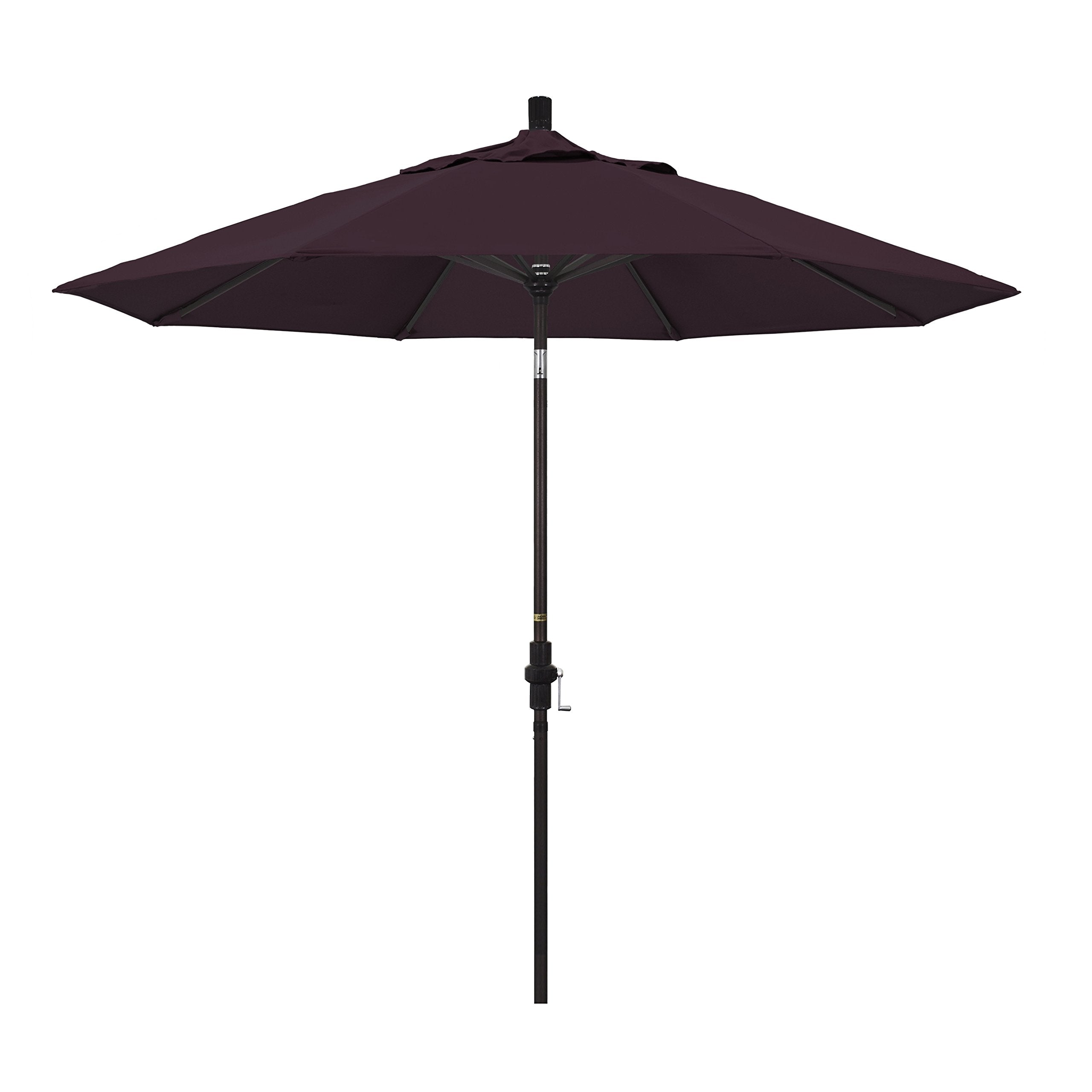 California Umbrella 9 Round Aluminum Market Umbrella, Crank Lift, Collar Tilt, Bronze Pole, Pacifica Purple